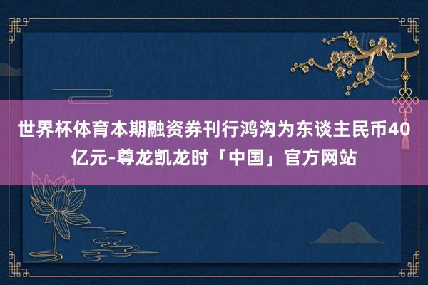 世界杯体育本期融资券刊行鸿沟为东谈主民币40亿元-尊龙凯龙时「中国」官方网站